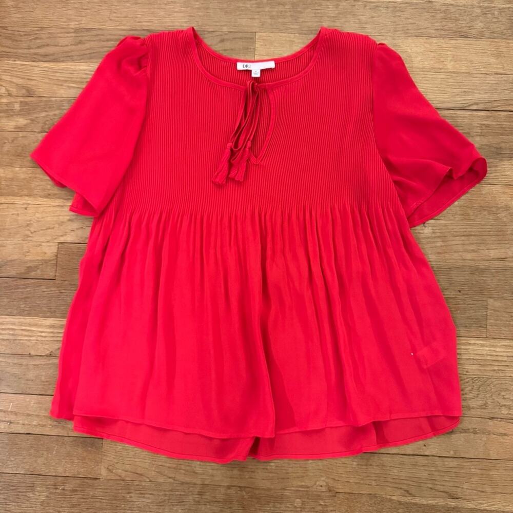 DR2 coral ribbed tie front short sleeve peplum blouse shirt top sz medium M
b39